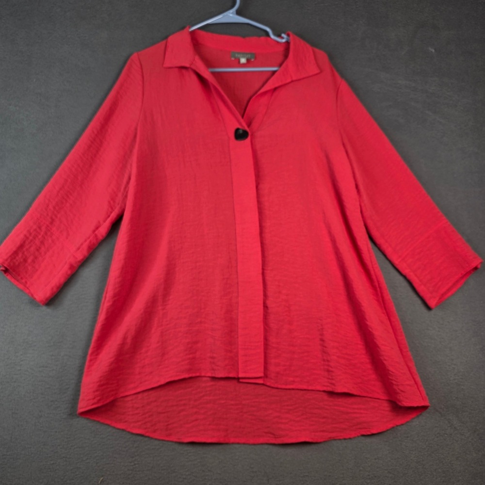 Habitat Tunic Top Womens Small Salmon Oversized High Low Button 3/4 Sleeve